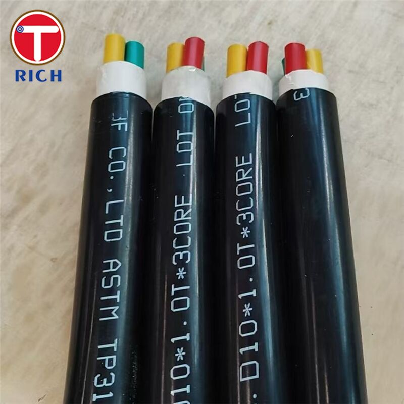 أنبوب متعدد النواة من الفولاذ المقاوم للصدأ مع طبقة بلاستيكية لبناء السفن في 304L / 316L / 2205 درجات مزدوجة وتقنيات السحب البارد / المطاط الساخن